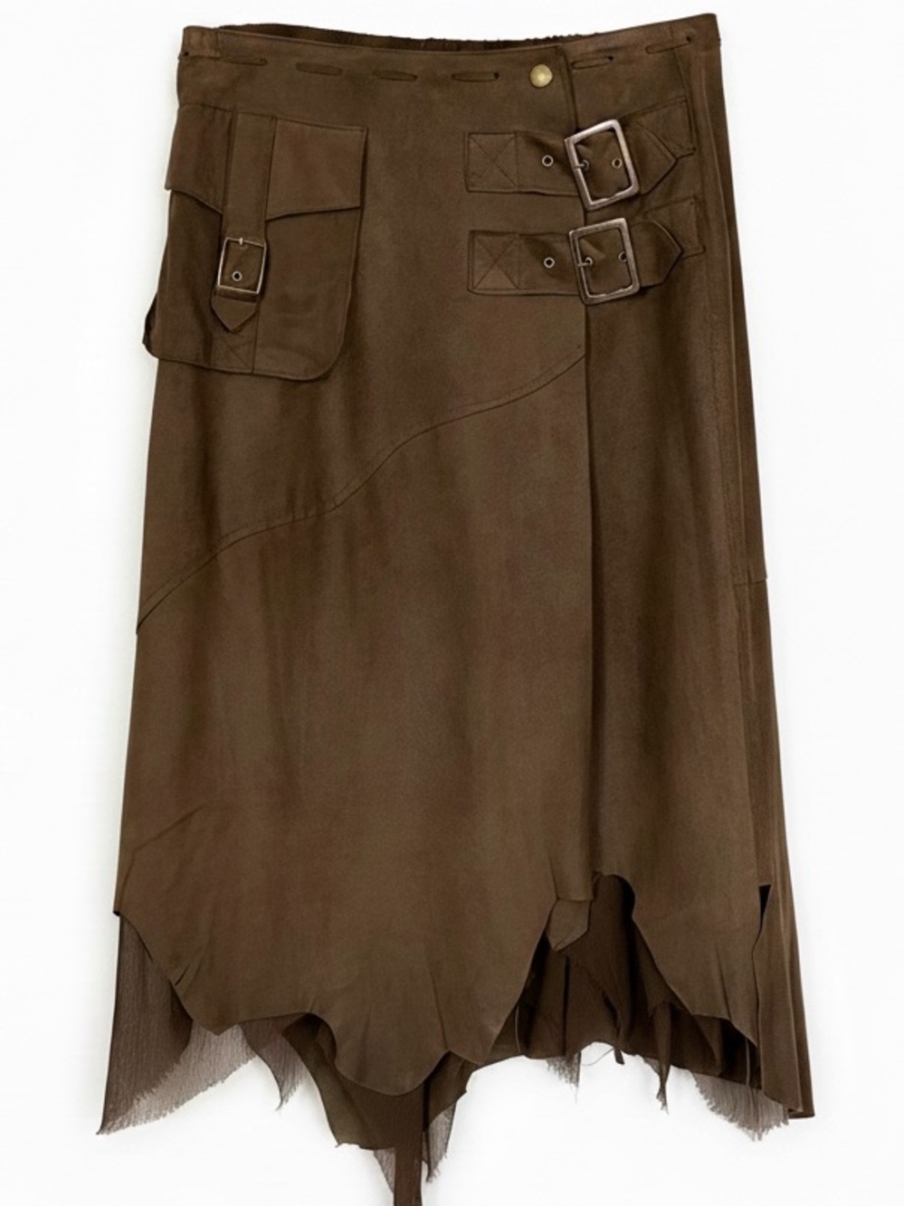 Alberto Makali Brown 100% Leather Asymmetrical Skirt Utilitarian Style Sz 6